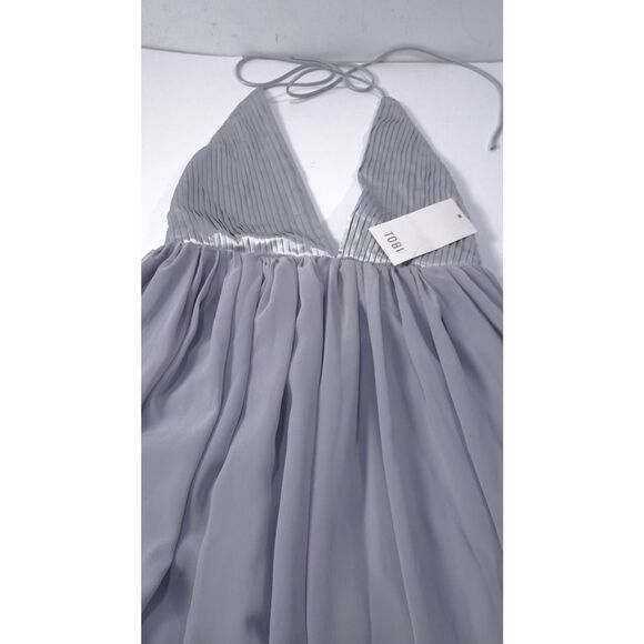 Tobi Women's Silver Pleated Low V Halter Empire Maxi dress Sz XS NWT 168 - Picture 7 of 11